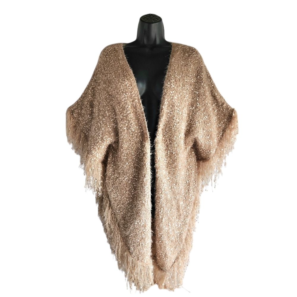 Soft Surroundings Willa Sequin Cardigan One Size Open Front in Oatmeal NWT